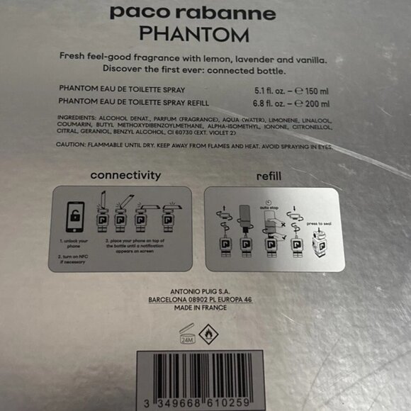 Paco Rabanne Phantom Eau de Toilette 2 pc Set (150ml Bottle+200ml Refill Bottle) - Picture 3 of 3